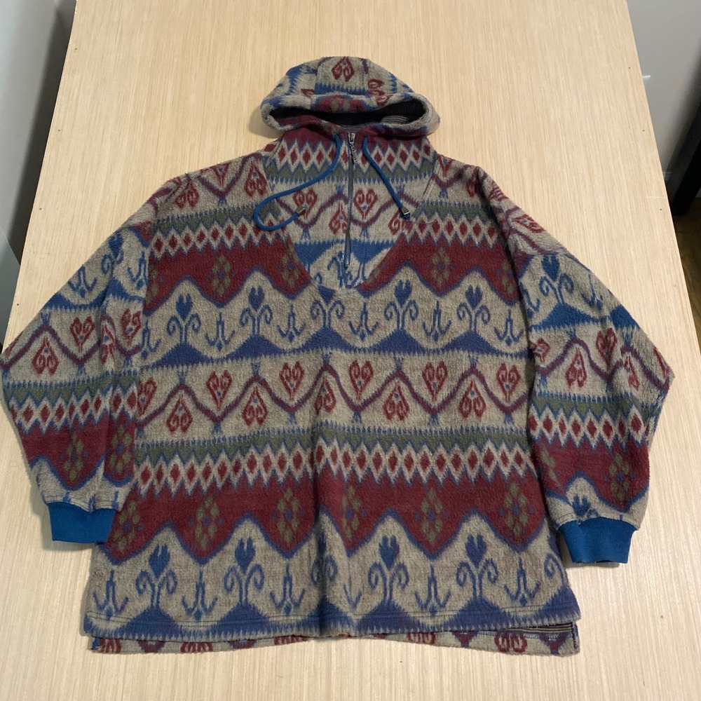 Vintage Express EXP Jeans No 4 Mens L Southwestern Geometric Quarter Zip Hoodie